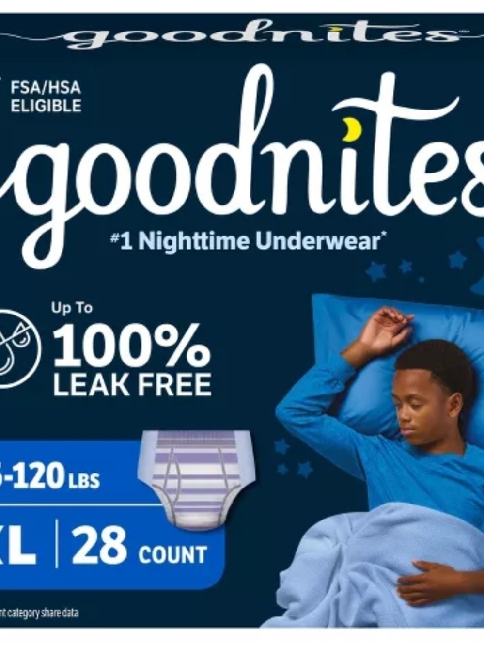 Goodnites Boys' Nighttime Boxer Briefs, Blue (XL) - 28 Count
